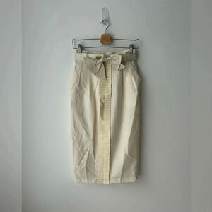 Vintage Italian pure wool high waisted  designer midi skirt with leather belt